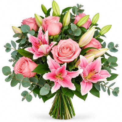 Pink Stargazer Lilies and Roses